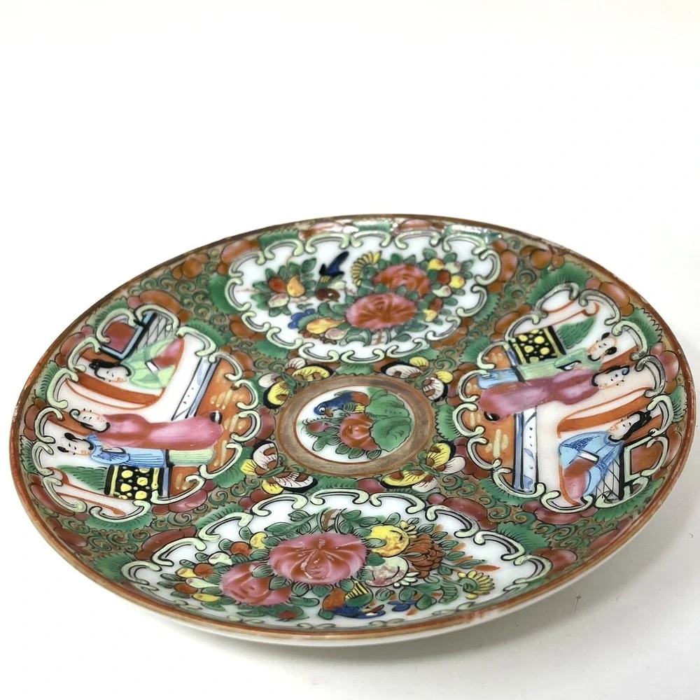 Antique Rose Medallion Chinese Porcelain Tea Cup & Saucer‎ Lot Of 3 Asian Art
